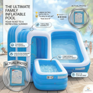Swimming Pool Inflatable with Family Size for Adults Kids and Babies